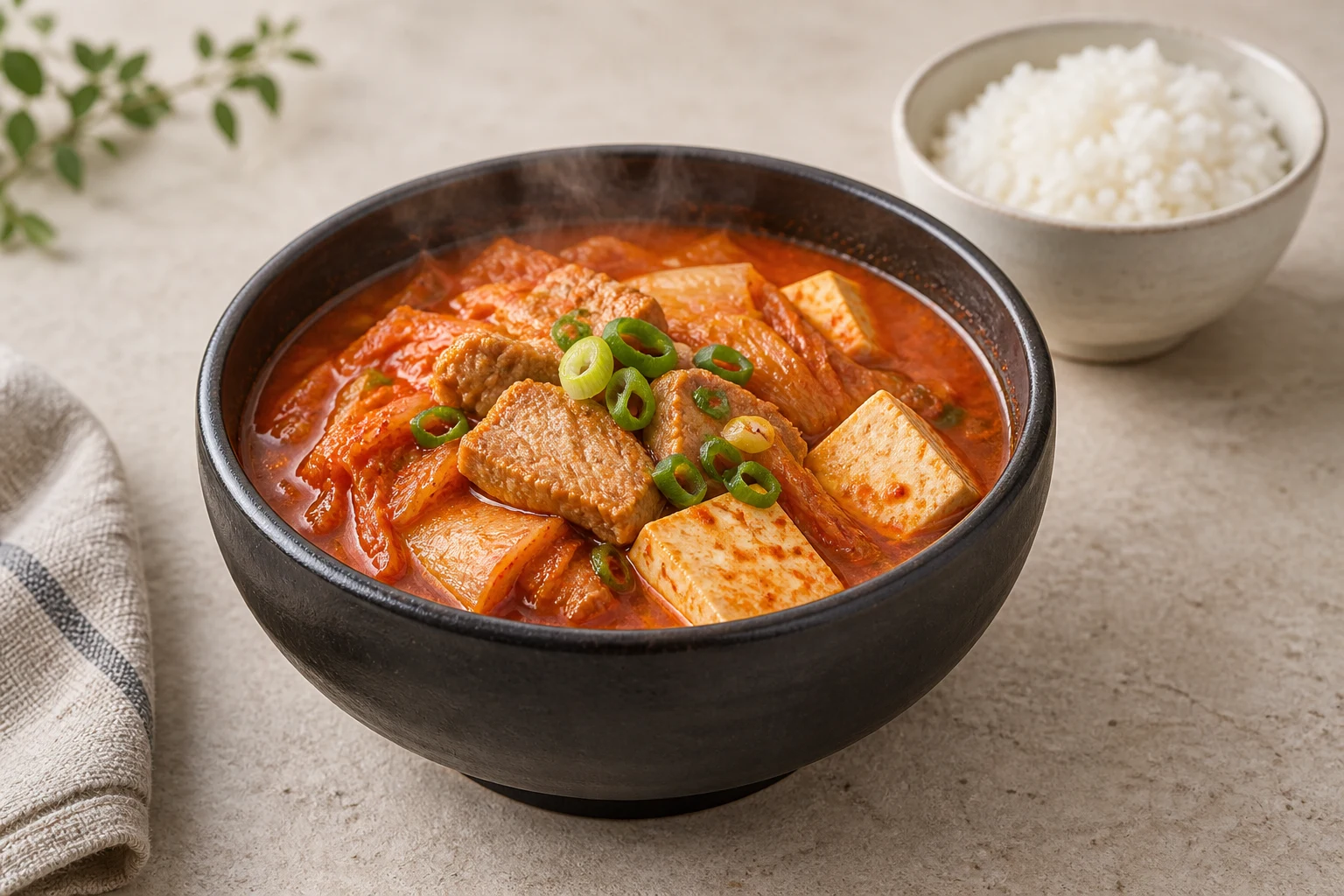 밥과 함께 즐기는 따뜻한 김치찌개 예시