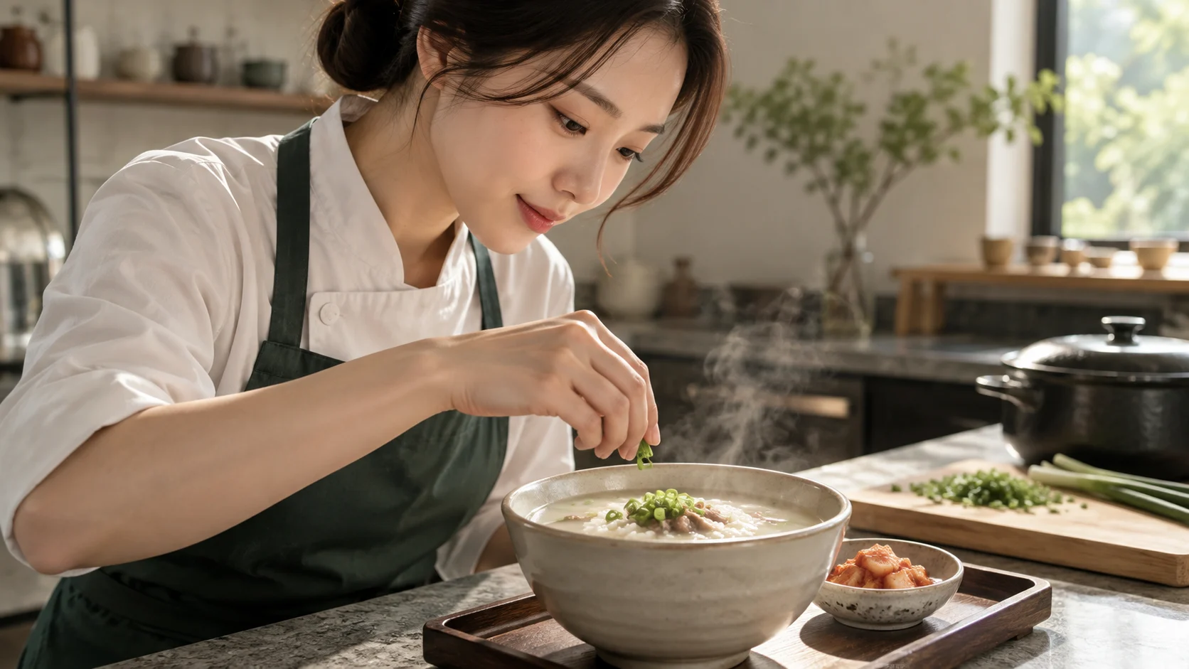 메뉴를 정성스럽게 조리하는 모습