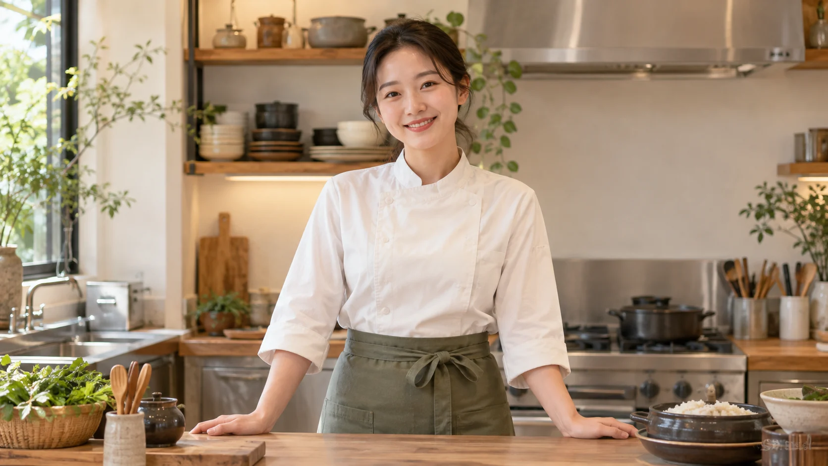 조리매장을 운영하는 젊은 여성 조리사 이미지